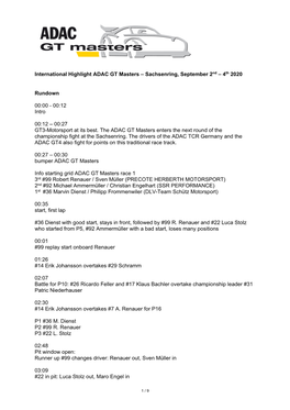 International Highlight ADAC GT Masters – Sachsenring, September 2Nd – 4Th 2020 Rundown 00:00
