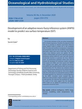 Development of an Adaptive Neuro-Fuzzy Inference System (ANFIS) Model to Predict Sea Surface Temperature (SST) by Abstract