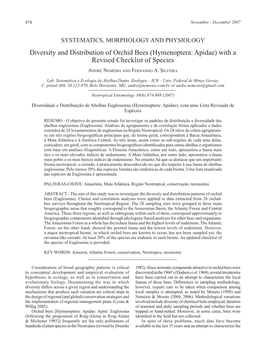 Diversity and Distribution of Orchid Bees (Hymenoptera: Apidae) with a Revised Checklist of Species