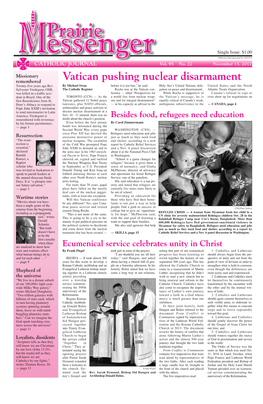 Vatican Pushing Nuclear Disarmament Remembered