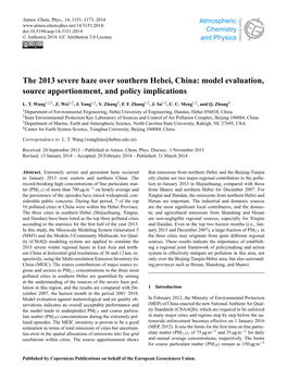 The 2013 Severe Haze Over Southern Hebei, China: Model Evaluation, Source Apportionment, and Policy Implications