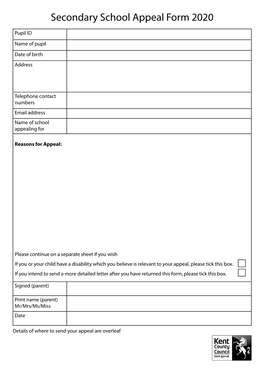 Secondary School Appeal Form 2020