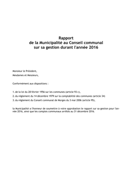 Rapport De Gestion 2016 De La Municipalité