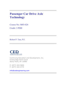 Passenger Car Drive Axle Technology