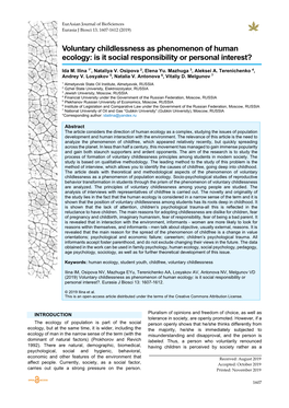 Voluntary Childlessness As Phenomenon of Human Ecology: Is It Social Responsibility Or Personal Interest?