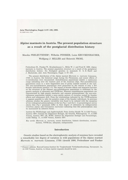 Alpine Marmots in Austria. the Present Population Structure As a Result of the Postglacial Distribution History