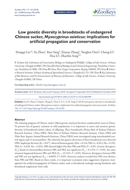 Low Genetic Diversity in Broodstocks of Endangered Chinese Sucker, Myxocyprinus Asiaticus: Implications for Artificial Propagation and Conservation