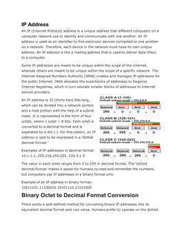 Binary Octet to Decimal Format Conversion