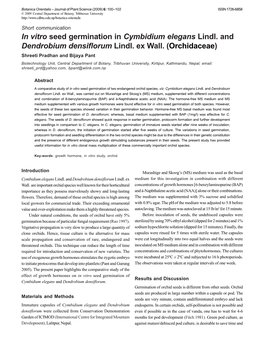 In Vitro Seed Germination in Cymbidium Elegans Lindl