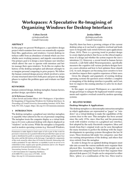 Workspaces: a Speculative Re-Imagining of Organizing Windows for Desktop Interfaces