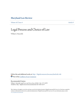 Legal Process and Choice of Law William L