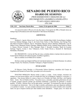 Diario De Sesiones Procedimientos Y Debates De La Decimoquinta Asamblea Legislativa Cuarta Sesion Ordinaria Año 2006 Vol
