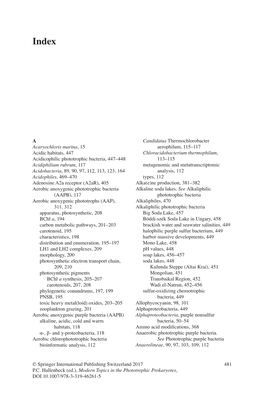 Modern Topics in the Phototrophic Prokaryotes, DOI 10.1007/978-3-319-46261-5 482 Index