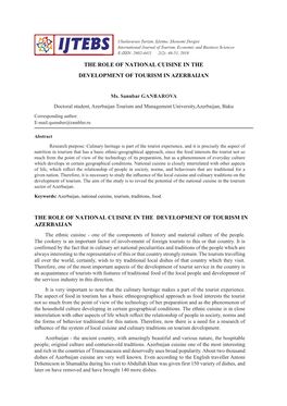 The Role of National Cuisine in the Development of Tourism in Azerbaijan the Role of National Cuisine in the Development Of