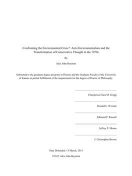 Confronting the Environmental Crisis?: Anti-Environmentalism and the Transformation of Conservative Thought in the 1970S