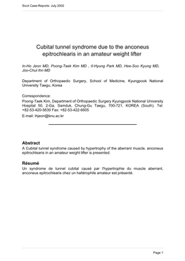 Cubital Tunnel Syndrome Due to the Anconeus Epitrochlearis in an Amateur Weight Lifter