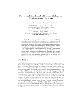 Survey and Benchmark of Stream Ciphers for Wireless Sensor Networks