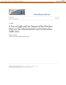 Impact of the Window Duty on Tax Administration and Architecture, 1696-1851 Andrew E