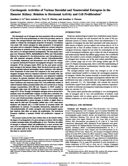 Relation to Hormonal Activity and Cell Proliferation1