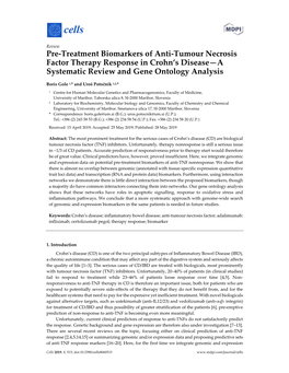 Pre-Treatment Biomarkers of Anti-Tumour Necrosis Factor Therapy Response in Crohn’S Disease—A Systematic Review and Gene Ontology Analysis