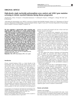 High-Density Single Nucleotide Polymorphism Array Analysis and ASXL1 Gene Mutation Screening in Chronic Myeloid Leukemia During Disease Progression