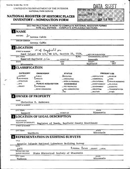 DATA Siiee NATIONAL PARK SERVICE NATIONAL REGISTER of HISTORIC PLACES INVENTORY -- NOMINATION FORM