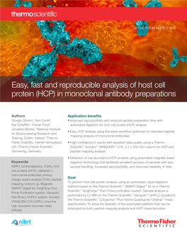 Easy, Fast and Reproducible Analysis of Host Cell Protein (HCP) in Monoclonal Antibody Preparations