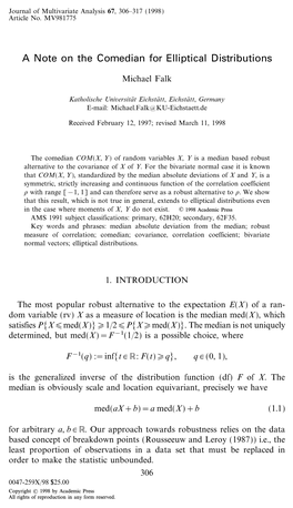 A Note on the Comedian for Elliptical Distributions