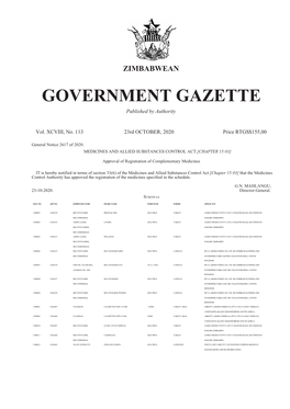 ZIMBABWEAN GOVERNMENT GAZETTE Published by Authority