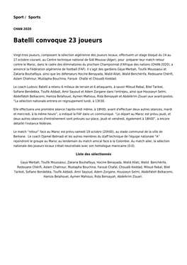 Batelli Convoque 23 Joueurs