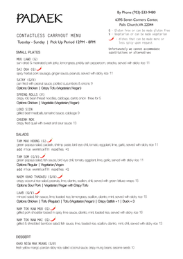 Contactless Carryout Menu