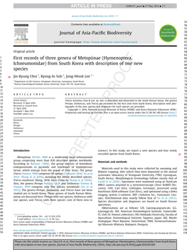 First Records of Three Genera of Metopiinae (Hymenoptera