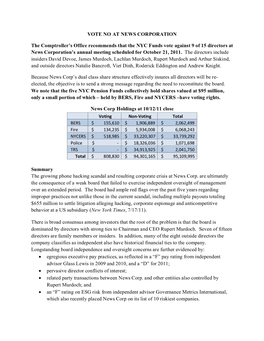 VOTE NO at NEWS CORPORATION the Comptroller's Office