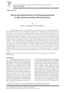 Muscle Recruitment Pattern of the Hamstring Muscles in Hip Extension and Knee Flexion Exercises