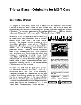 Triplex Glass - Originality for MG-T Cars