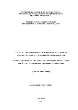 The Role of the State University of the West of Paraná in the Innovation Ecosystem of the West Paraná Region