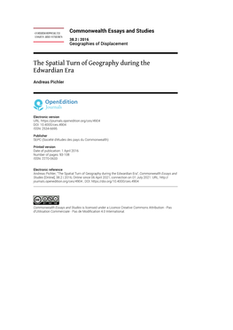 The Spatial Turn of Geography During the Edwardian Era