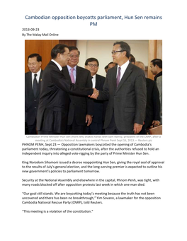 Cambodian Opposition Boycotts Parliament, Hun Sen Remains PM 2013-09-23 by the Malay Mail Online