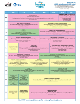 Middle School Through High School PRIMETIME TV Find WITF Learning