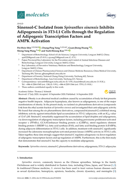 Sinensol-C Isolated from Spiranthes Sinensis Inhibits Adipogenesis in 3T3-L1 Cells Through the Regulation of Adipogenic Transcription Factors and AMPK Activation