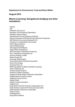 August 2012 Marine Licensing: Navigational Dredging and Other Exemptions