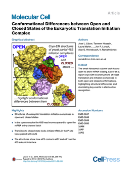 Conformational Differences Between Open and Closed States of the Eukaryotic Translation Initiation Complex