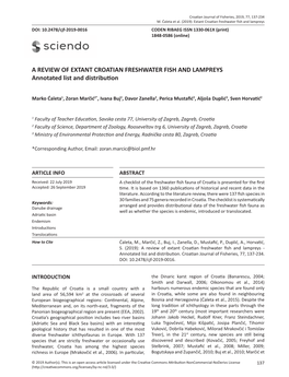 A REVIEW of EXTANT CROATIAN FRESHWATER FISH and LAMPREYS Annotated List and Distribution