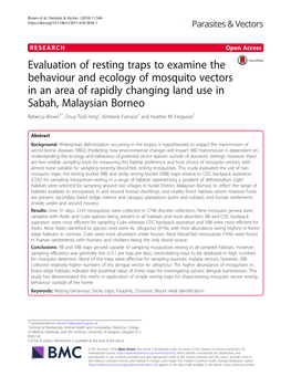 Evaluation of Resting Traps to Examine the Behaviour and Ecology Of