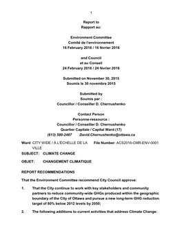 Environment Committee Comité De L'environnement 16 February 2016 / 16 Février 2016 and Council Et A