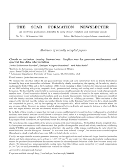 THE STAR FORMATION NEWSLETTER an Electronic Publication Dedicated to Early Stellar Evolution and Molecular Clouds