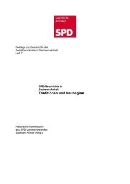 Beiträge Zur Geschichte Der Sozialdemokratie in Sachsen-Anhalt Heft 7