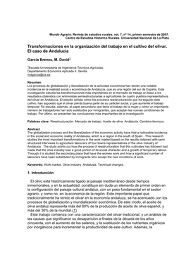 Transformaciones En La Organización Del Trabajo En El Cultivo Del Olivar