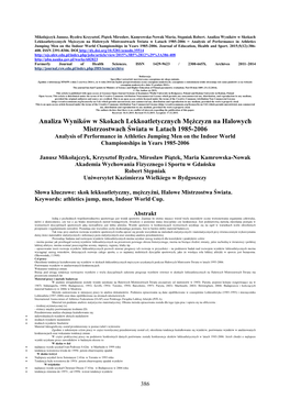 Analiza Wyników W Skokach Lekkoatletycznych Mężczyzn Na Halowych Mistrzostwach Świata W Latach 1985-2006