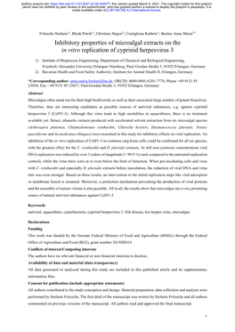 Inhibitory Properties of Microalgal Extracts on the in Vitro Replication of Cyprinid Herpesvirus 3